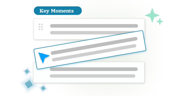 Image of a web cursor dragging and dropping moments from a user interview